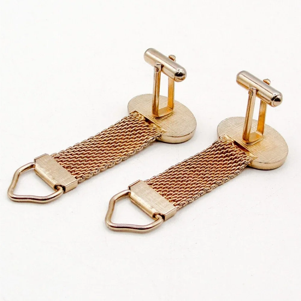 Vintage Oval Striped Lined Gold Tone Mesh Wrap Around Cufflinks Ribbed Retro MCM